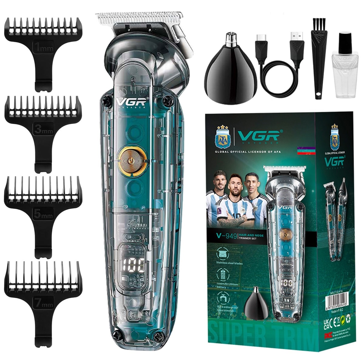 VGR Beard Trimmer Men Rechargeable Waterproof Cordless Shaver Kit Face Grooming