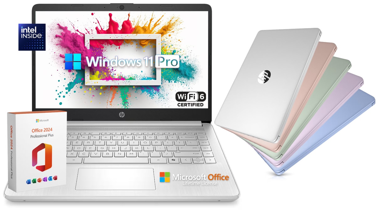 2026 HP Laptop Computer 14" 4-Core Intel CPU 8GB RAM 628GB Storage Office Pro