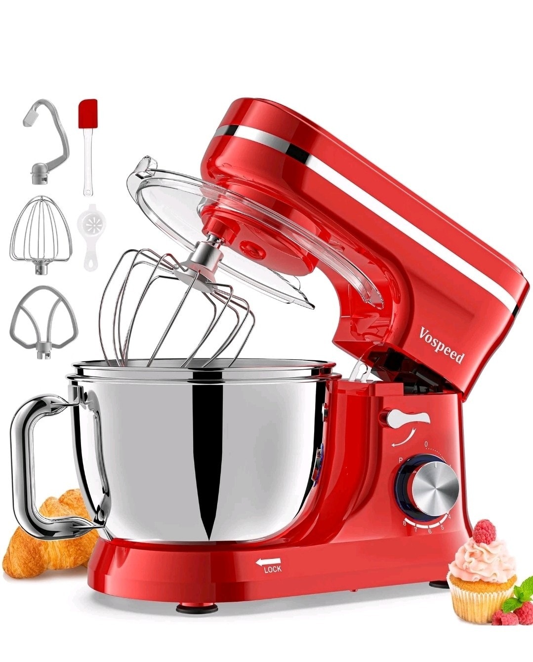 Vospeed Stand Mixer, 4.5L+5L Bowls 8-speed 1000W Tilt-Head Food Mixer, Kitchen