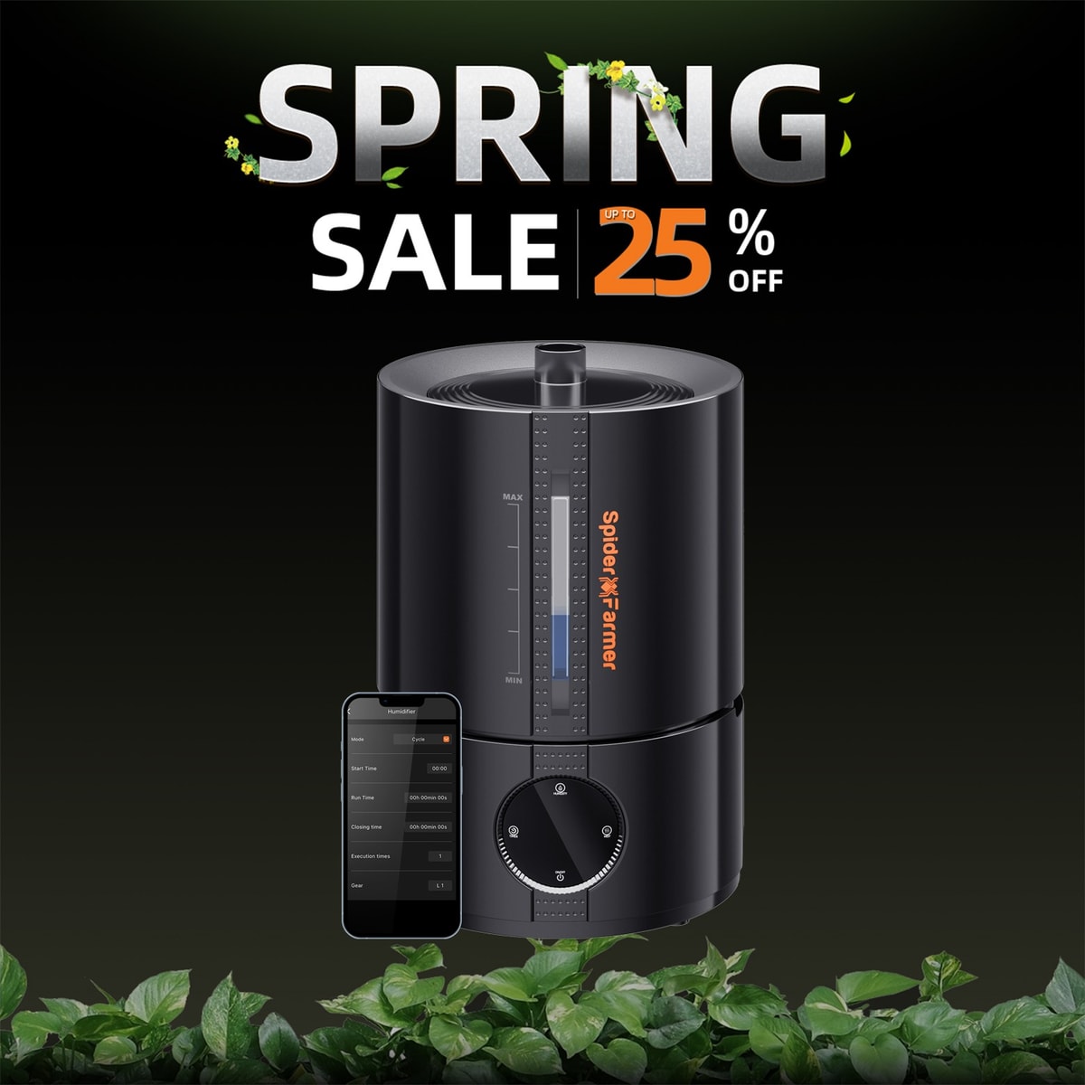 Spider Farmer 5L Smart Cool Mist Humidifier with Temp& Humidity Sensor Smart APP