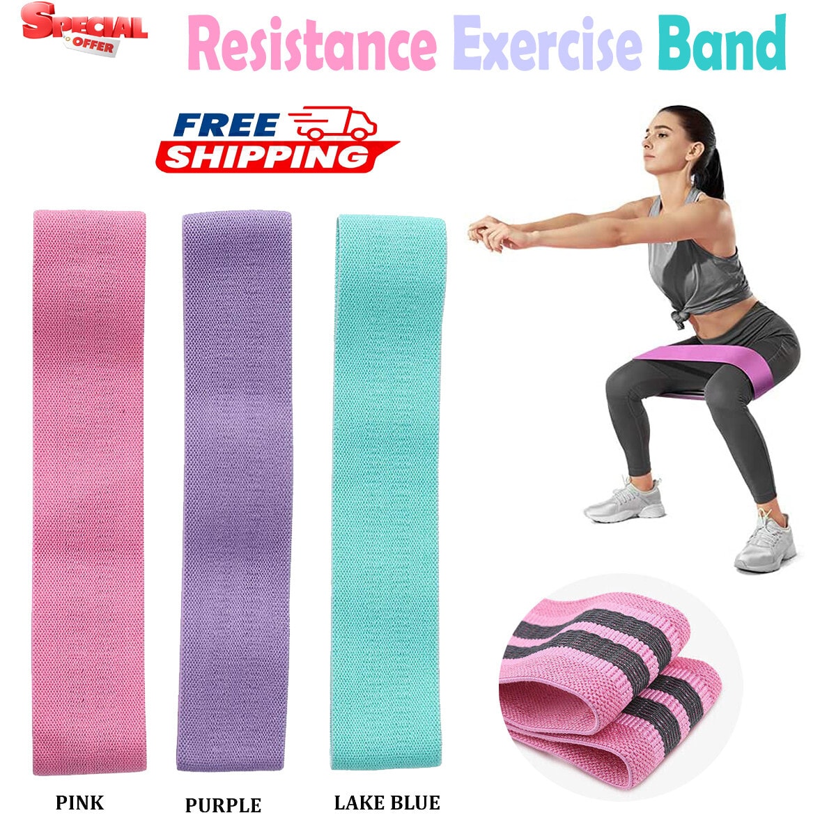 3x Fabric Resistance Bands Heavy Duty Hip Circle Leg Booty Band Home Workout