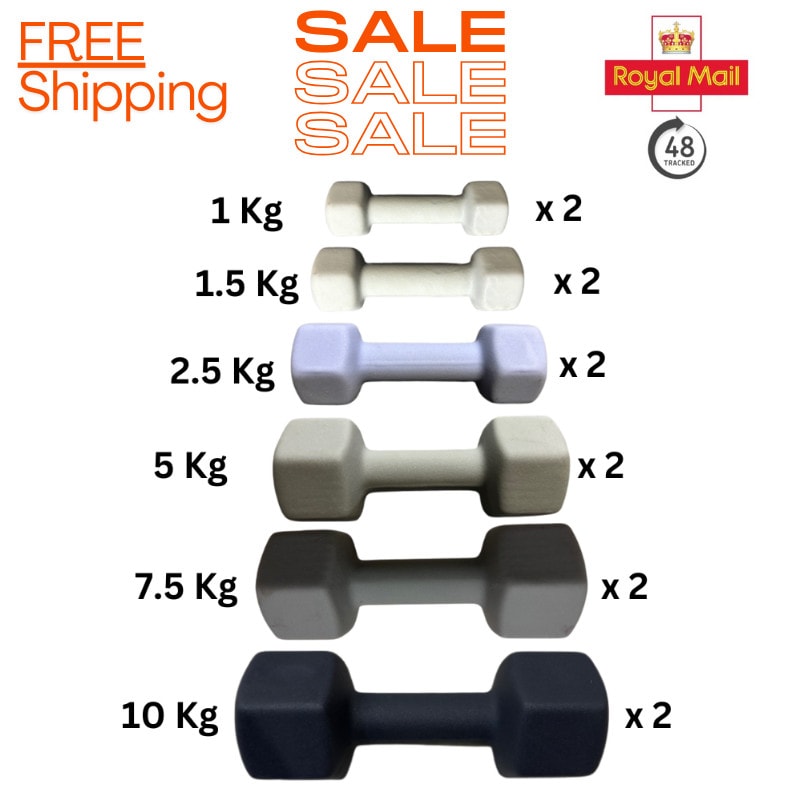 Hex Dumbbell Pairs Weight Sets 1KG - 10KG Non Slip Gym FREEPOST SOLD 1100 +