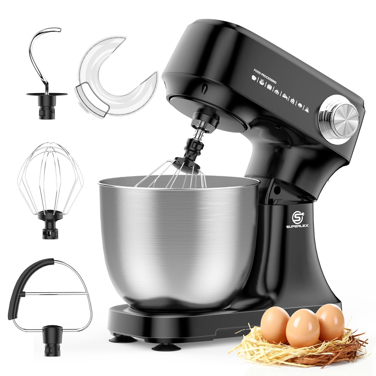5Pcs Electric Kitchen Stand Mixer 4.5L Bowl Powerful Motor Control-Temp