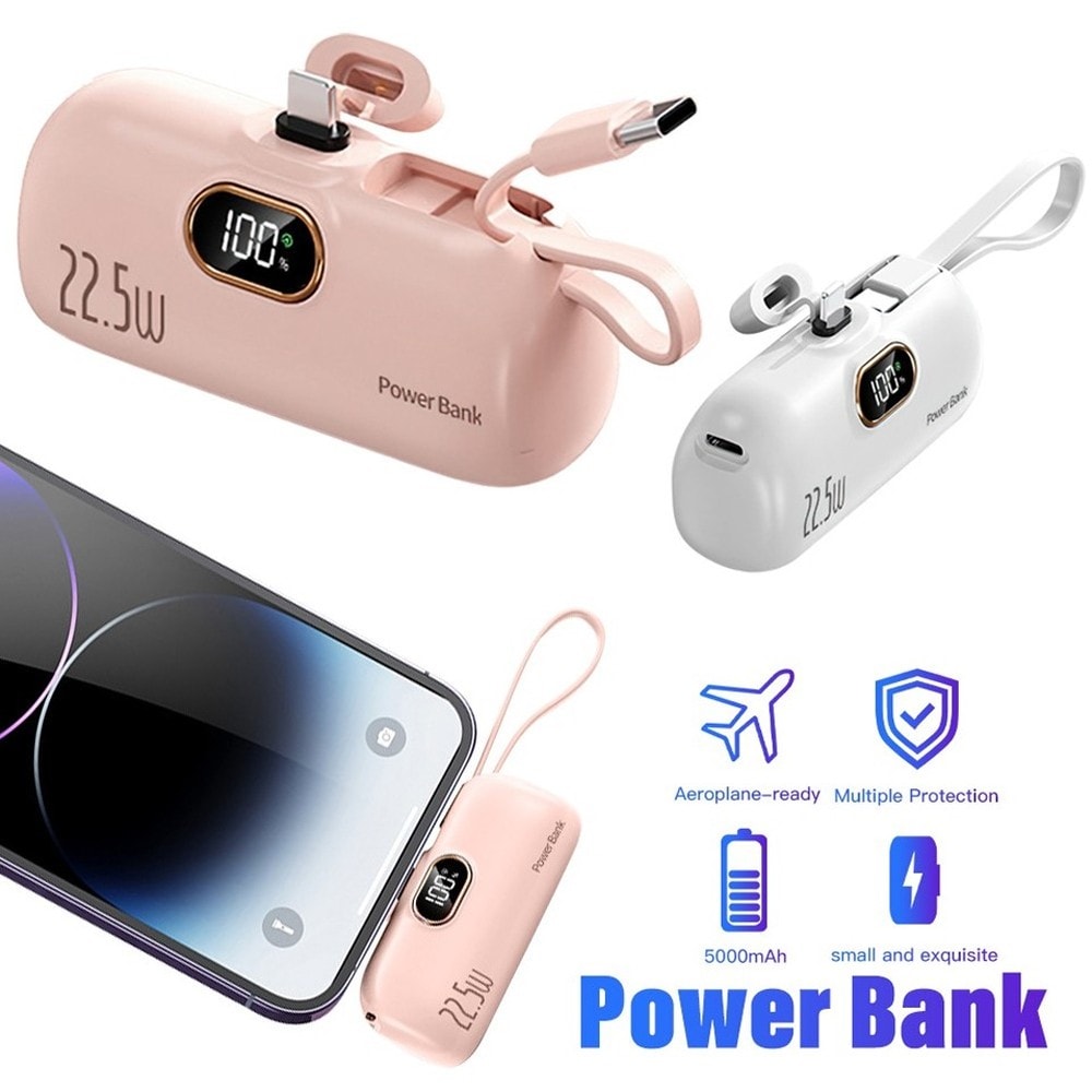 Portable Dual Connector For iPhone & USB C Mini Power Bank Charger Fast Charging