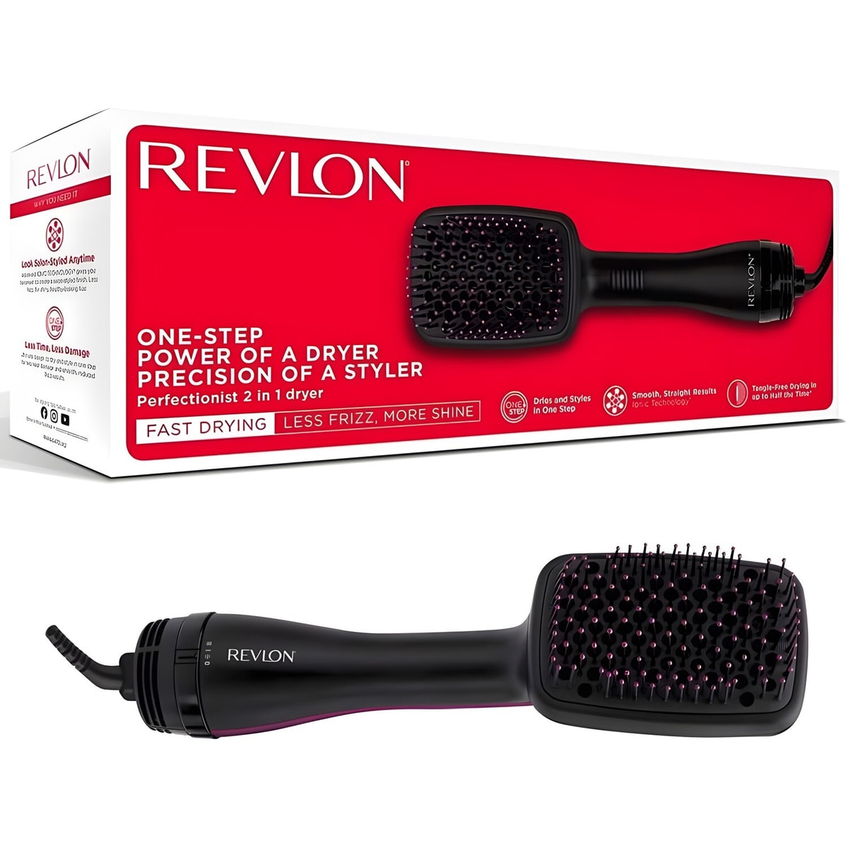 Revlon Perfectionist 2-In-1 Lonising Paddle Brush Hair Dryer 1000 W- Black