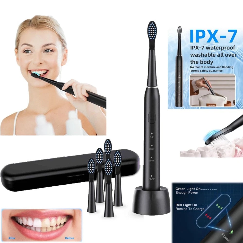 Smart Electric Toothbrush, Smart Timer 6 Brush Heads 3 Modes USB Rechargeable