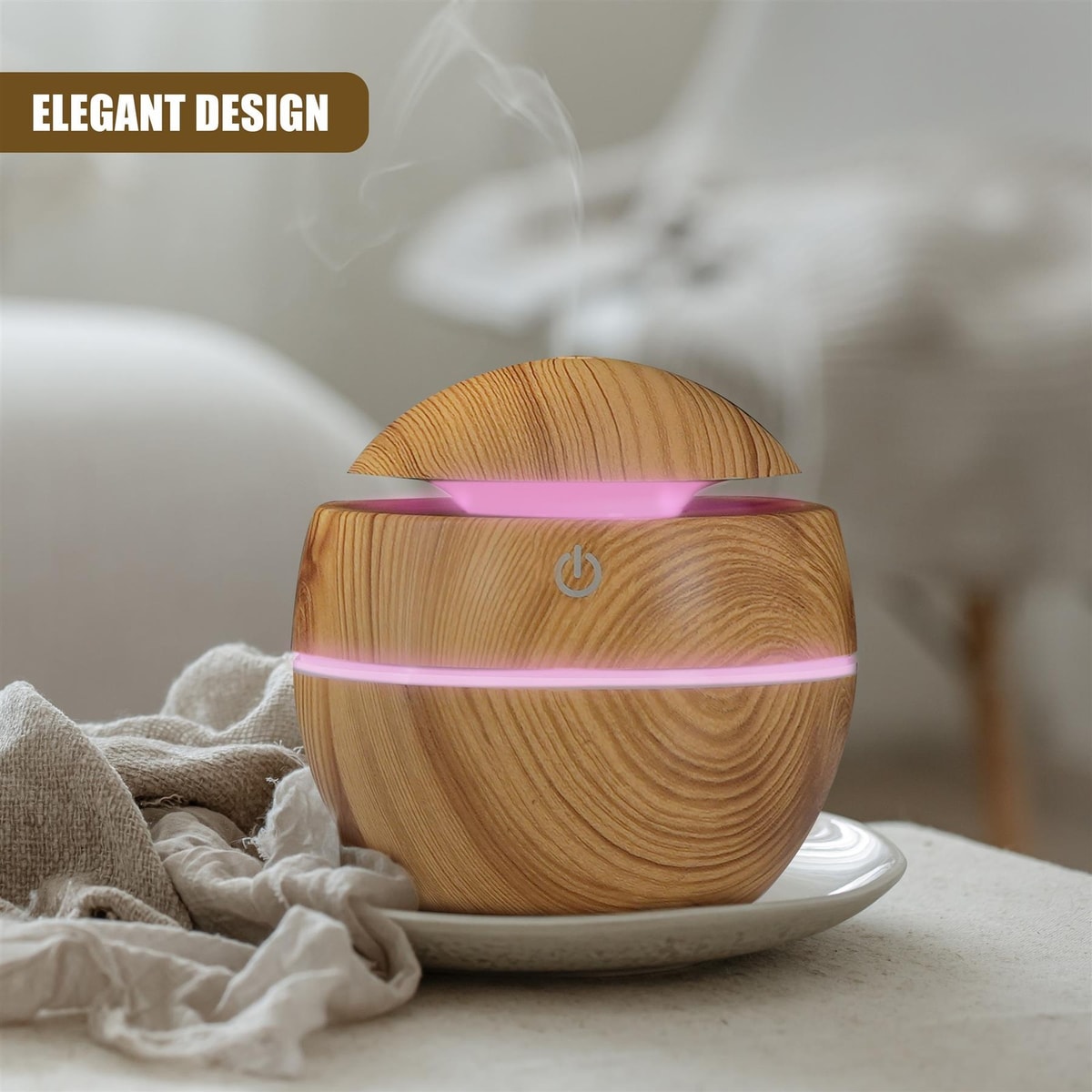 Mini Humidifier 130ml USB Diffuser Mist Wooden Grain LED for Bedroom, Office