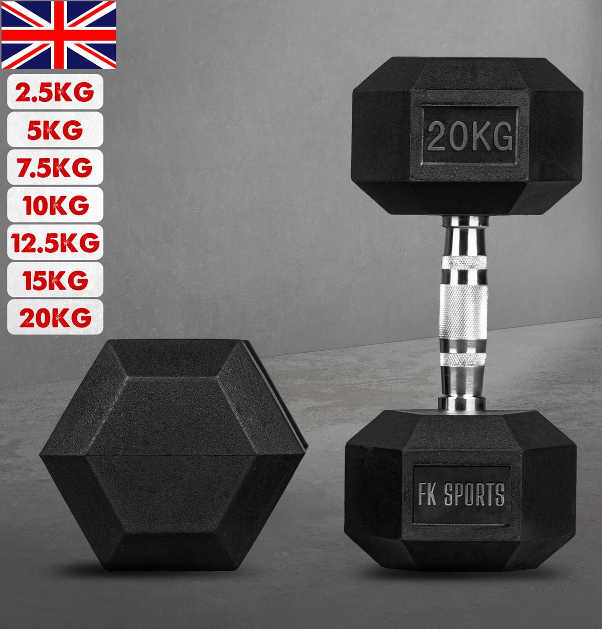 Hex Dumbbells Set 2.5kg-30kg Pair Weights Rubber Encased Cast Iron Hexagonal UK