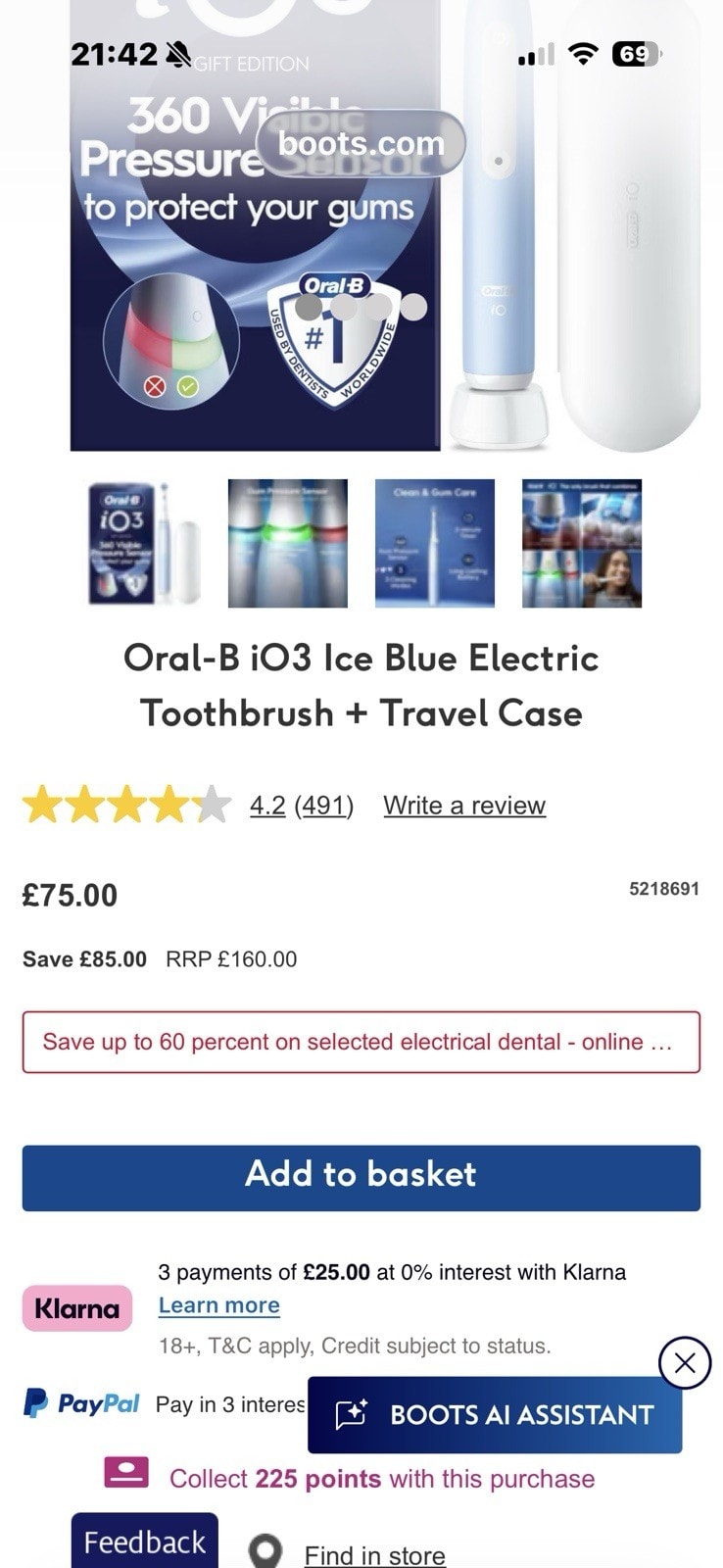 Oral B - iO3 Series - Electric Toothbrush + Travel Case - GIFT EDITION - BLACKl