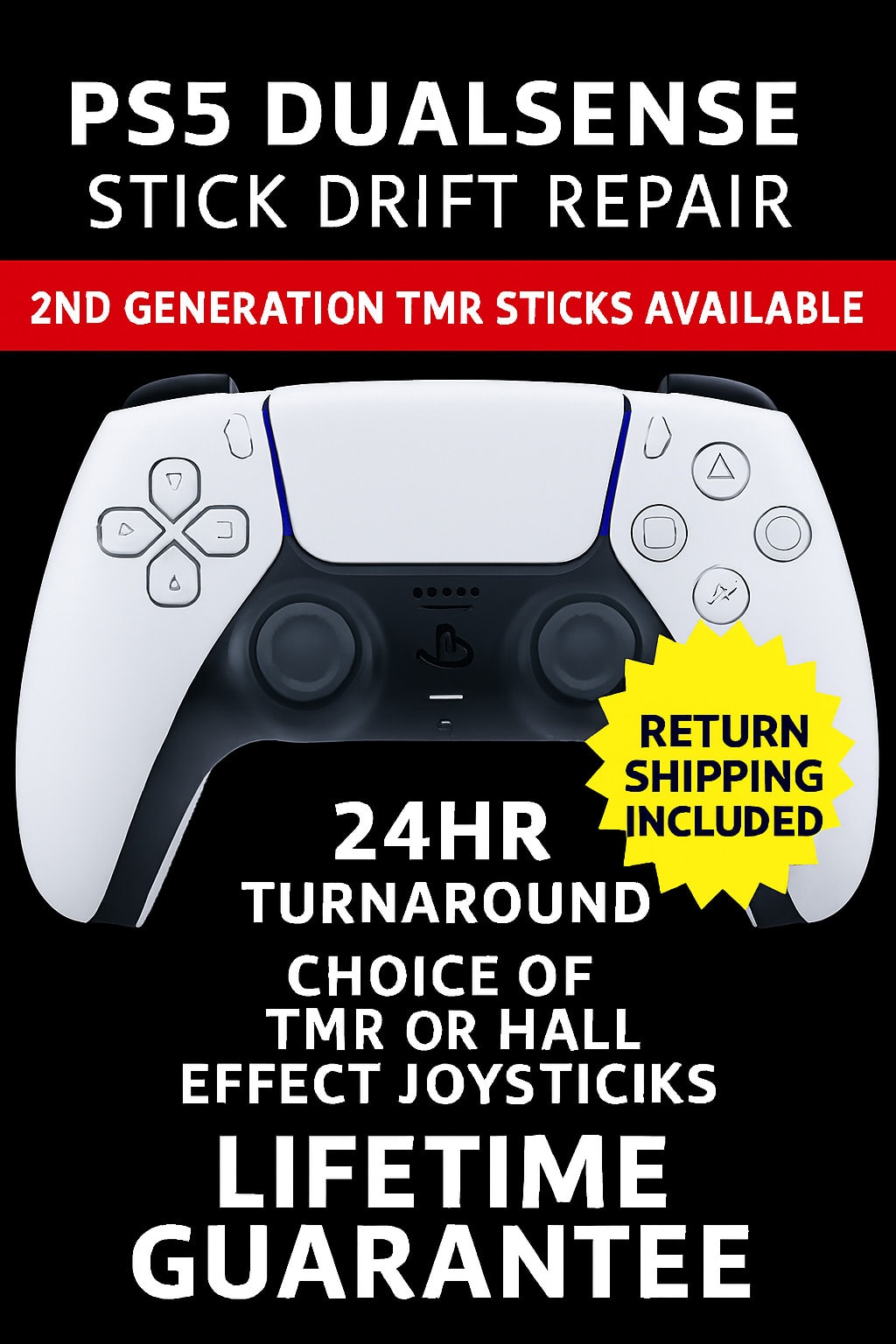 UPGRADE REPAIR SERVICE PS5 Controller TMR or Hall Effect Joystiick Upgrade