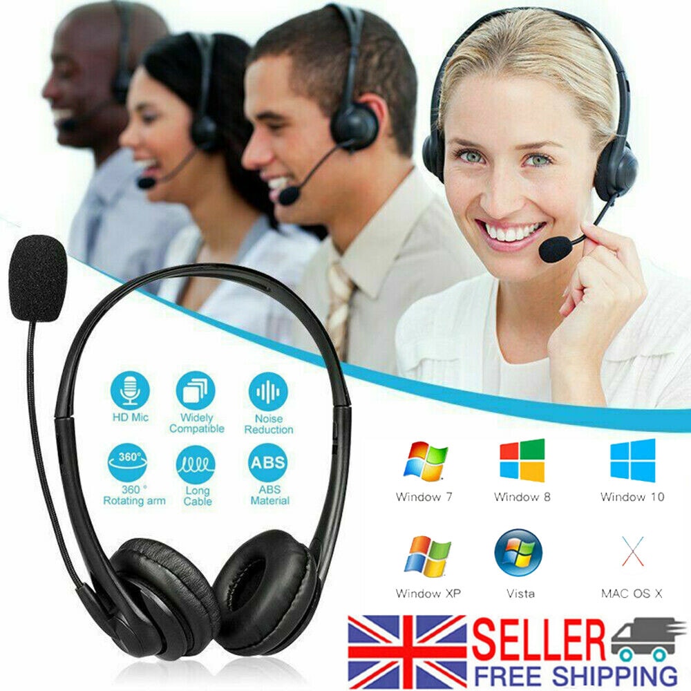 USB Headset Wired Noise Cancelling Headphones with Microphone Mic for PC Laptop