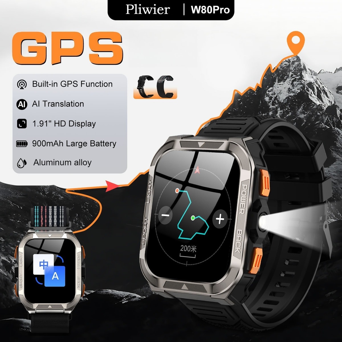 Blackview W80 Pro Rugged Smart Watch Men GPS Sport Tracker AI Translation Watch