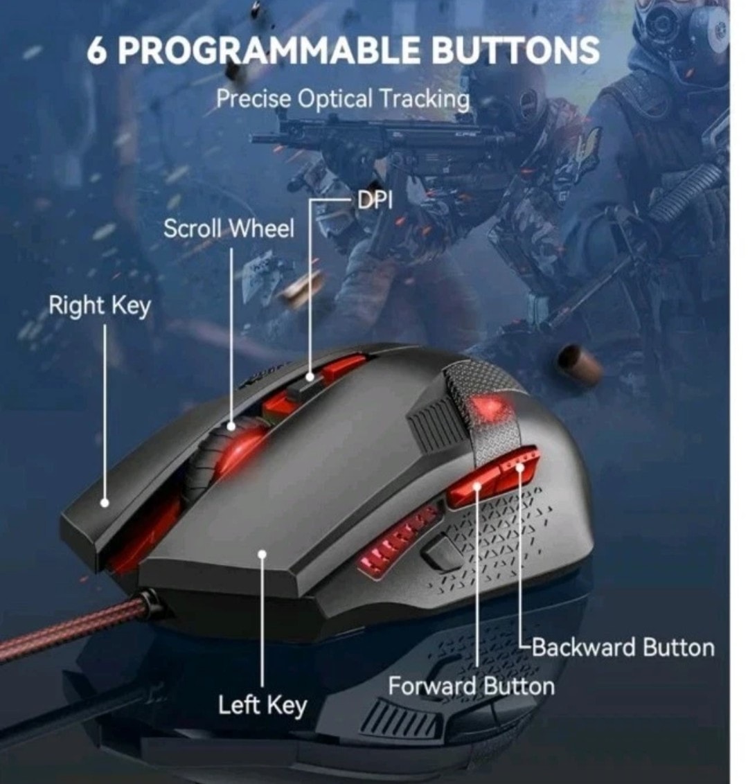 Gaming Mouse Black With Breaded Cord 8000 DPI professional Sensor 6 Button M268