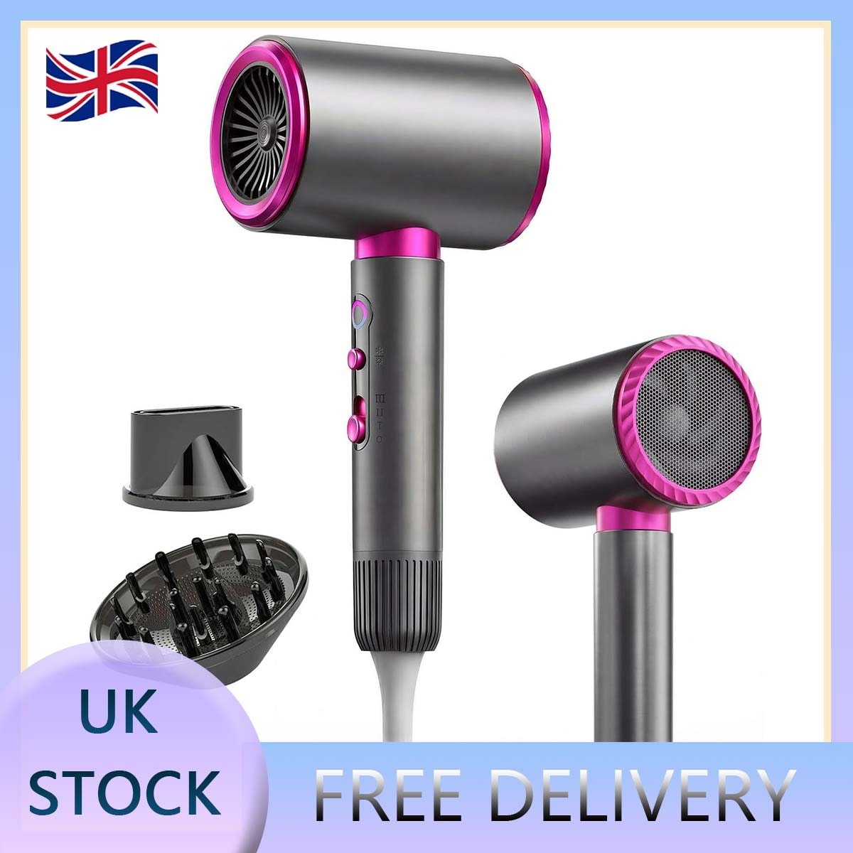 2400W Ionic Hair Dryer – Negative Ion Fast Drying 3 Speeds & Diffuser