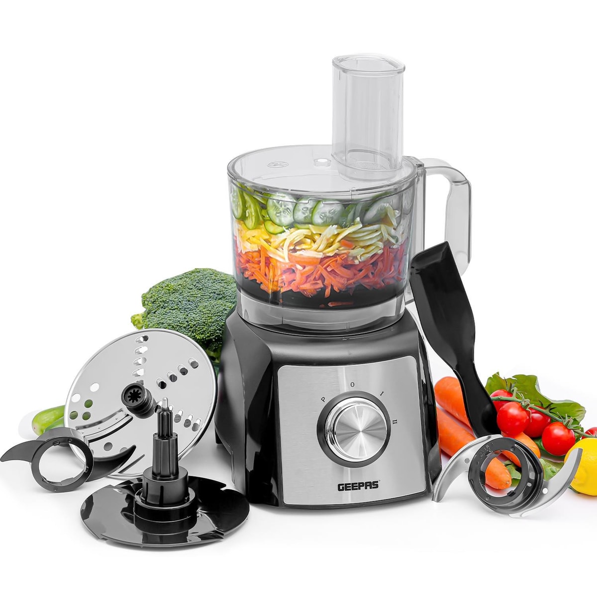 Geepas 1200W Compact Food Processor and Blender, Stainless Steel Blender