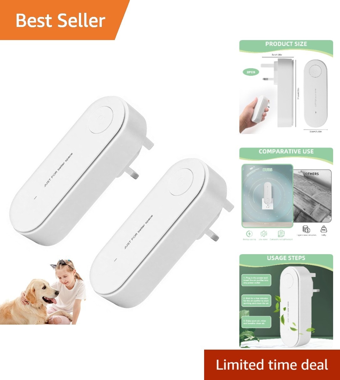Portable 2PCS Oibek Air Purifier - Whisper Quiet for Bedrooms and Living Spaces