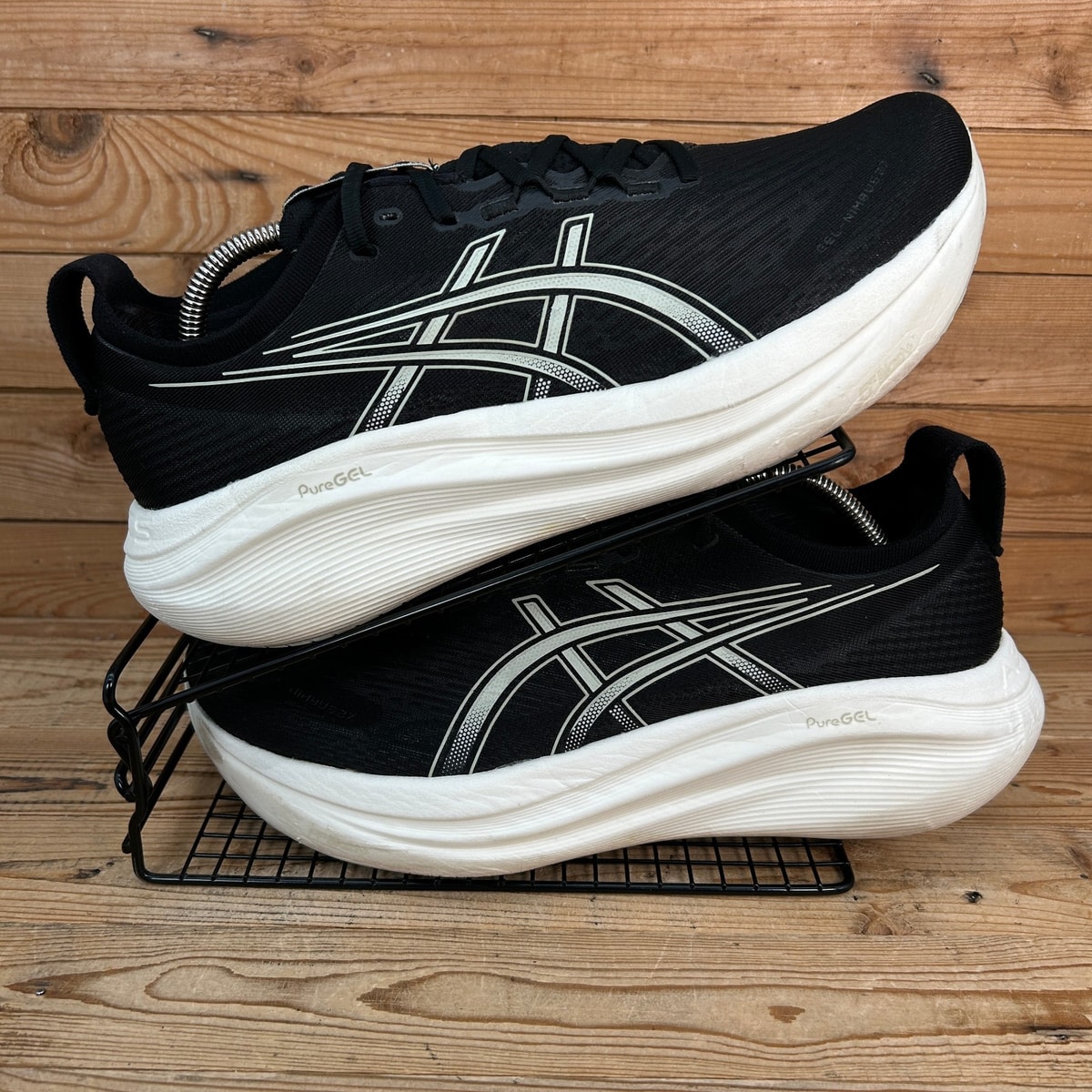Asics Trainers Men Size UK 11 Gel Nimbus 27 Wide Black PureGel Running Gym Shoes