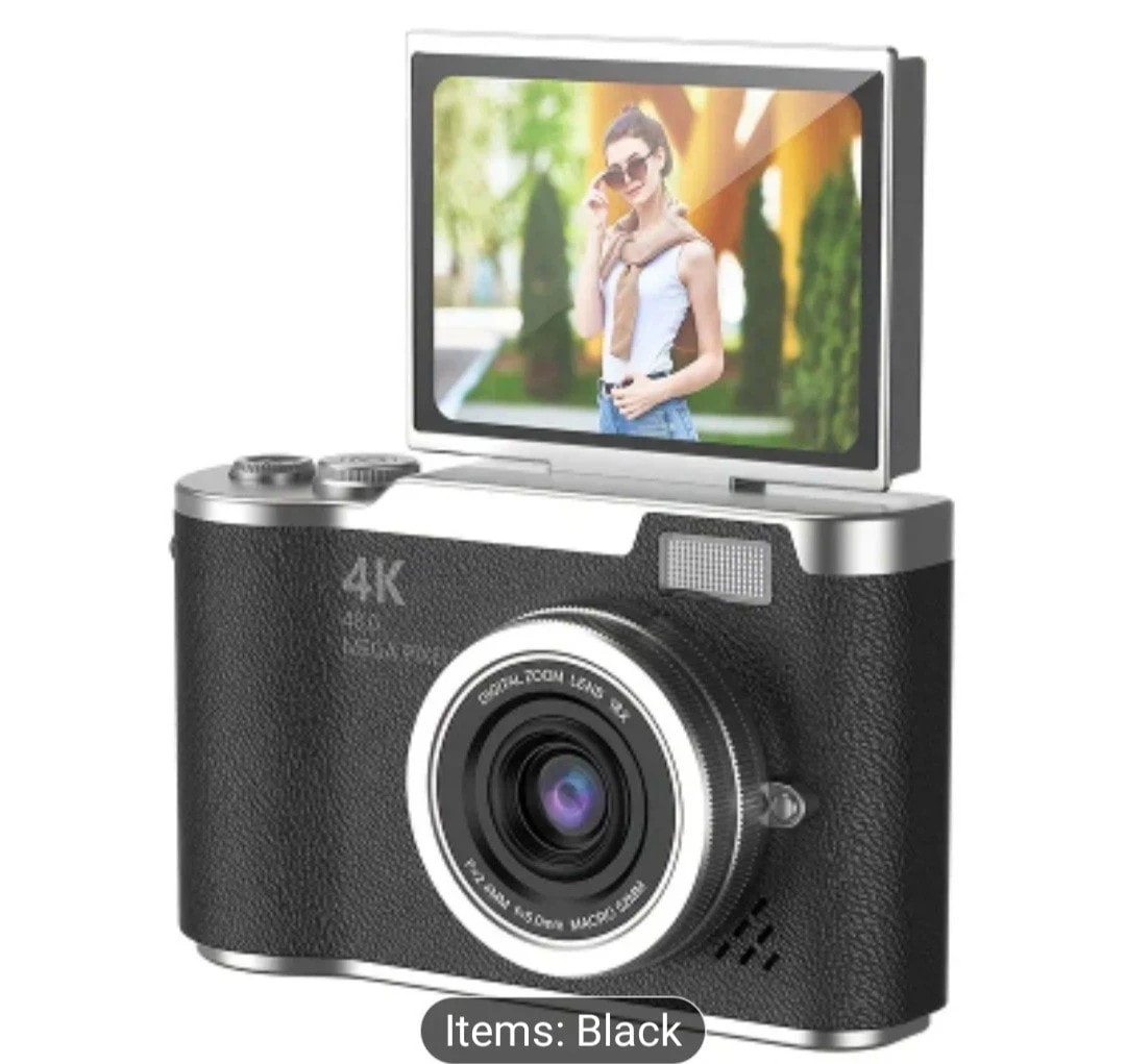 4K Digital Camera 48MP Beauty Filters 180° Flip Screen CMOS Anti-Shake Selfie