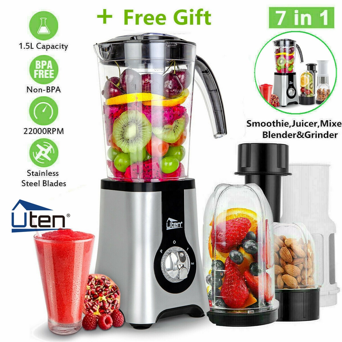1.25L Blender Food Mixer Processor Smoothie Juicer Ice Crusher Maker Grinder