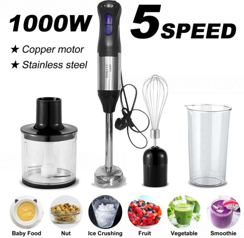4-IN-1 Hand Blender 1000W Electric Stick Curry Puree Food Mixer Whisk & Chopper