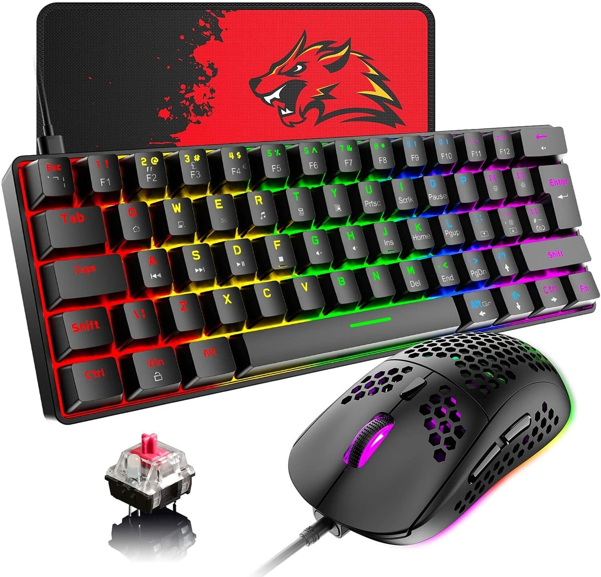 60% UK Layout Mechanical Gaming Keyboard Mouse Wired USB RGB Backlit for PC PS4