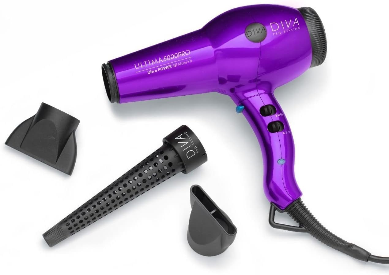 Diva Pro Styling Professional Styling Ultima 5000 Slim Barrel Hairdryer, Purple