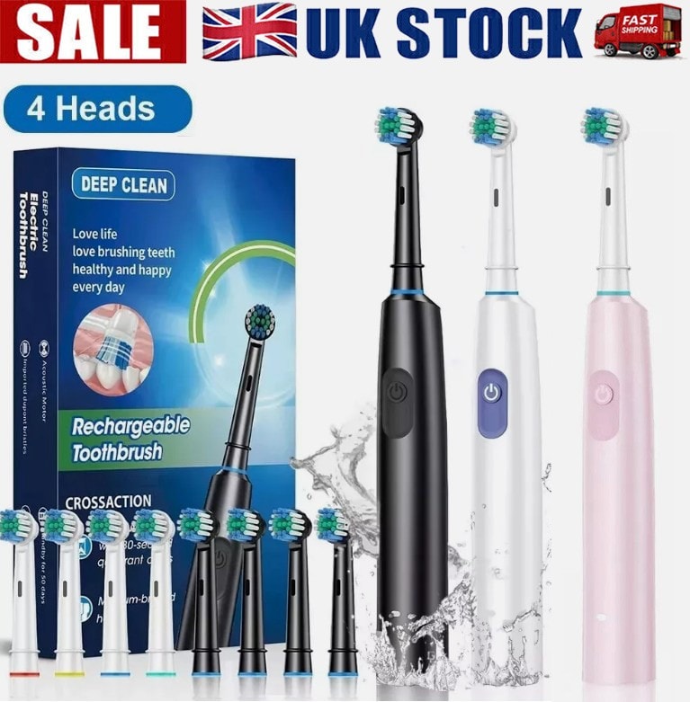 Rotating Electric Toothbrush USB Rechargeable 4 Brushes Head 5 Modes Deep Clean