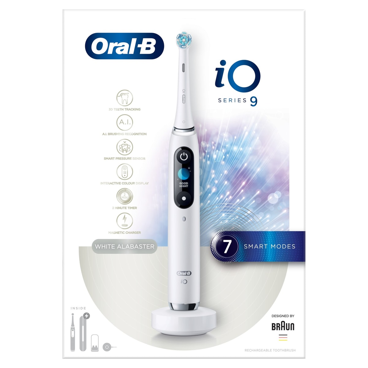 Oral-B iO9 Electric Toothbrush White Alabaster, Smart Pressure Sensor,