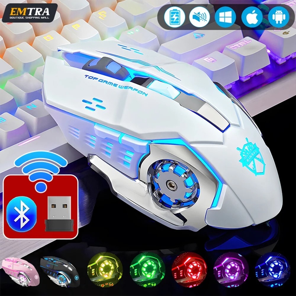 Wireless Rechargeable Gaming Mouse Silent Bluetooth USB RGB LED Mice PC Laptop