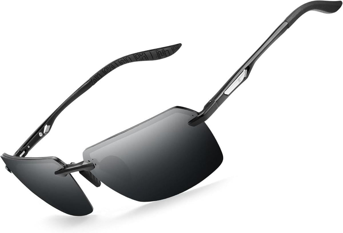 Classic Polarised Sunglasses for Men: Rimless UV Protection Sun Glasses with Al-