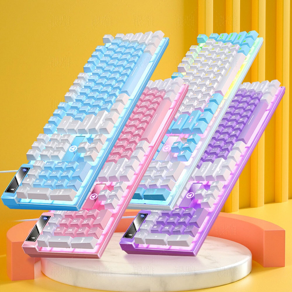 UK Mechanical Feel Gaming Keyboard RGB Rainbow LED Backlit USB Wired US Layout