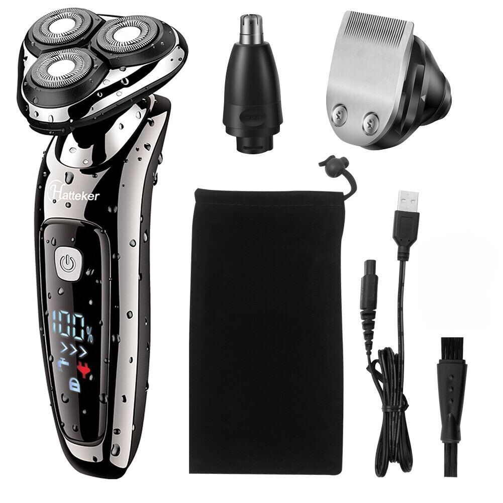 HATTEKER Electric Shaver Rechargeable Razor Wet Dry Beard Trimmer Men Waterproof