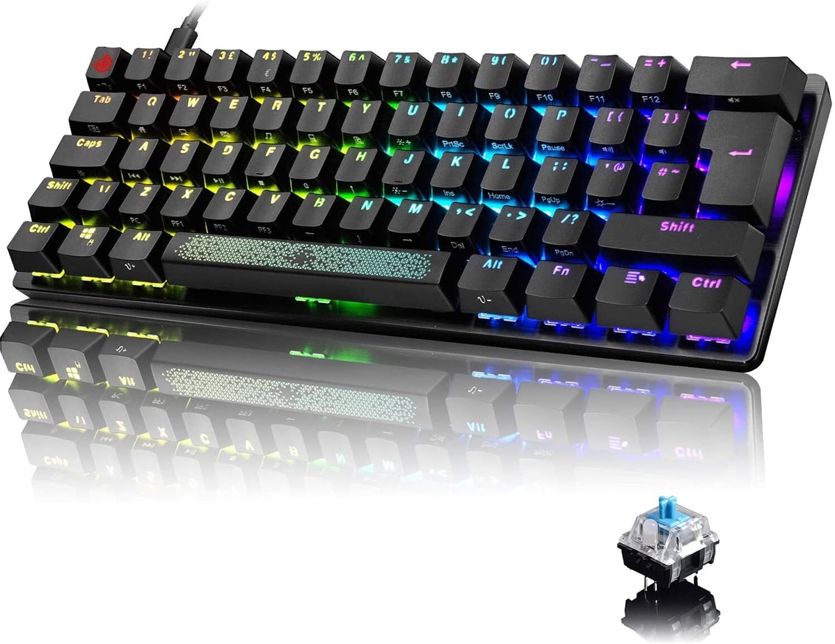 UK Layout 60% Mechanical Gaming Keyboard RGB Waterproof Wired for PC Mac PS4 PS5