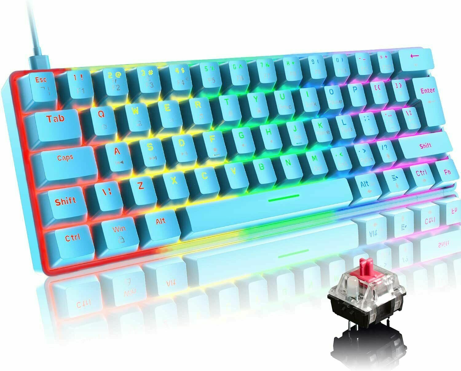 UK Layout Wired Gaming Keyboard 60% Mechanical Mini Portable RGB Backlit for PC