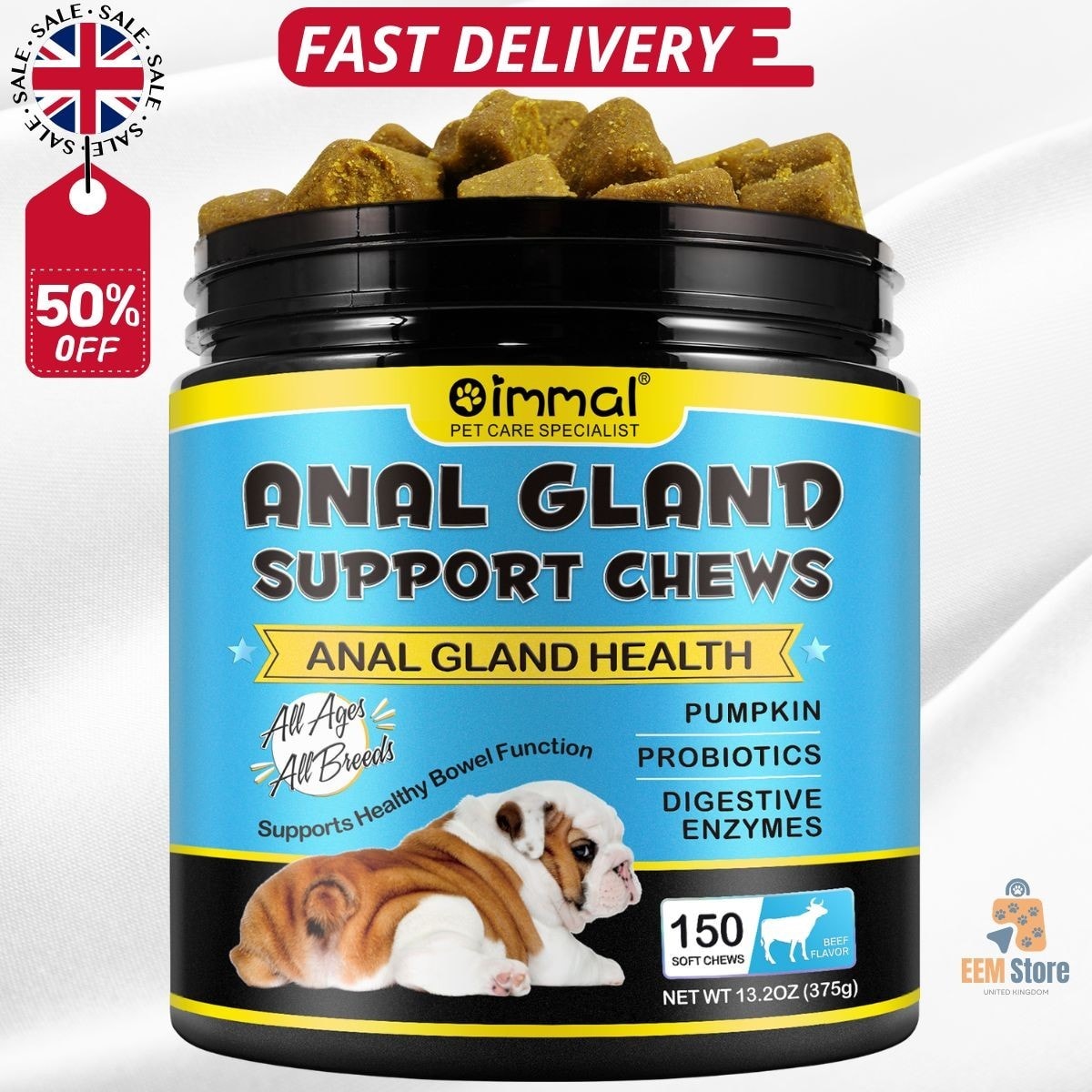 Anal Gland Dog Treats Fibre Supplement Soft Chews Pumpkin & Digestive Enzymes