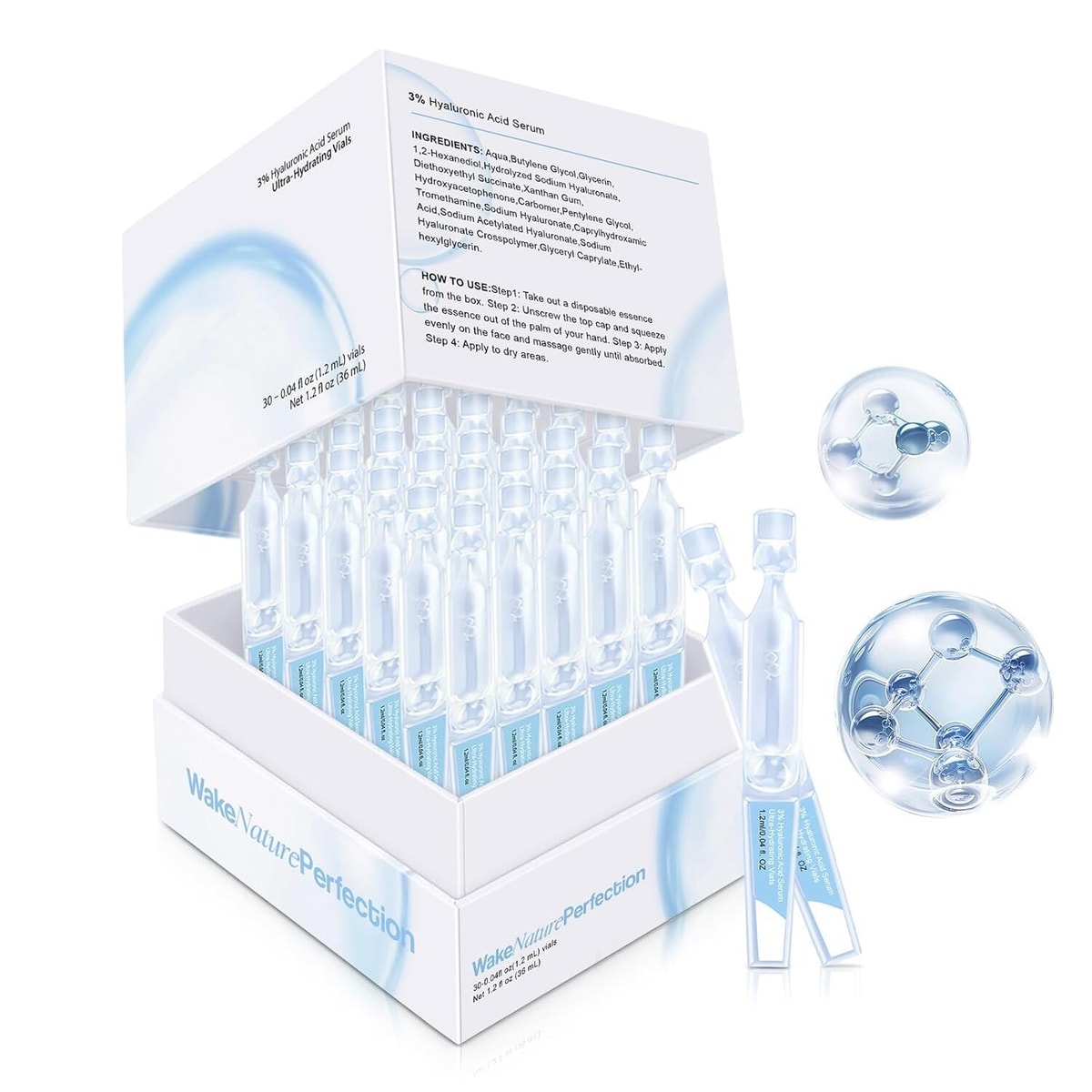 30PCS 5% Hyaluronic Acid Serum Vials - Moisturizing, Firming, Single-Use Tubes