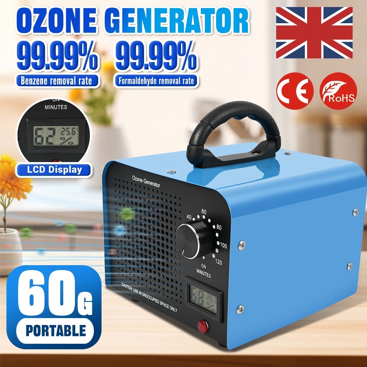 Industrial Ozone Generator Machine Air Purifier Lonizer Ozonator W/ Timer 60G UK