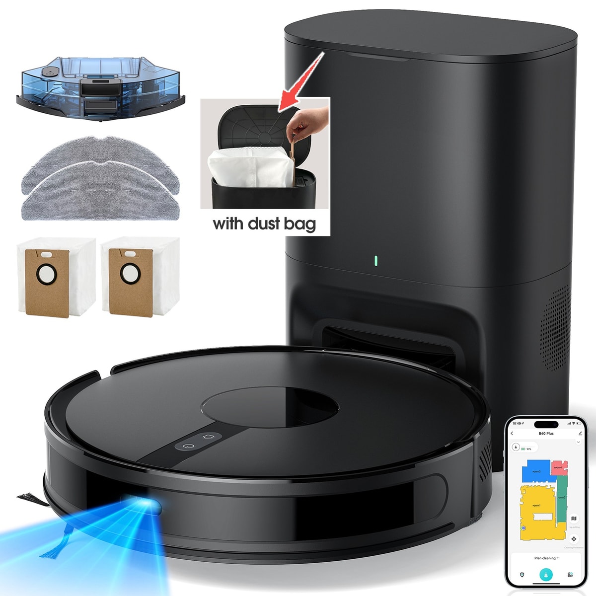 Lubluelu 65kPa Laser Robot Vacuum Cleaner w/ Mop & 3L Self-Empty Station B40Plus