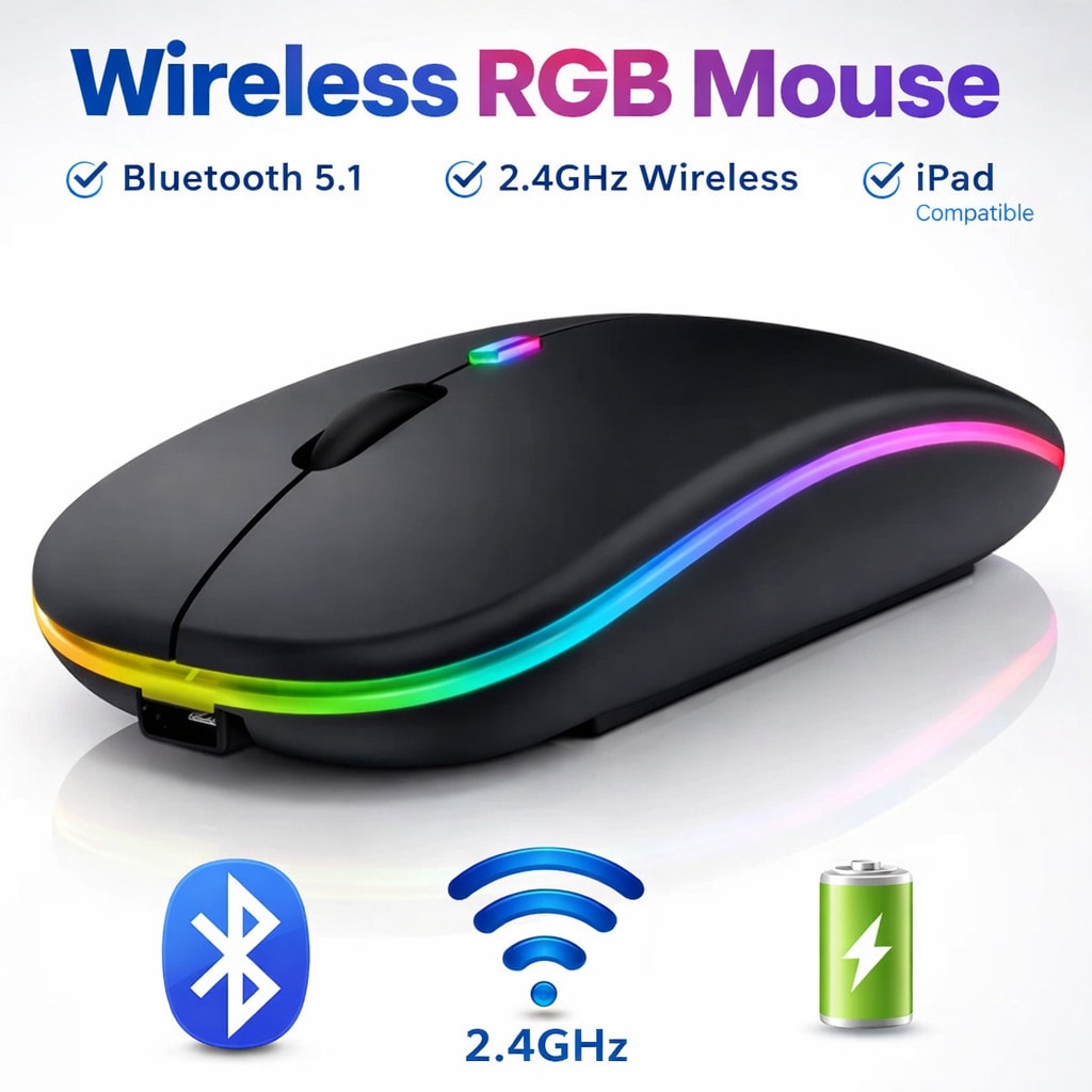 RGB LED Wireless Mouse Rechargeable Optical Silent Mice USB For PC Laptop UK