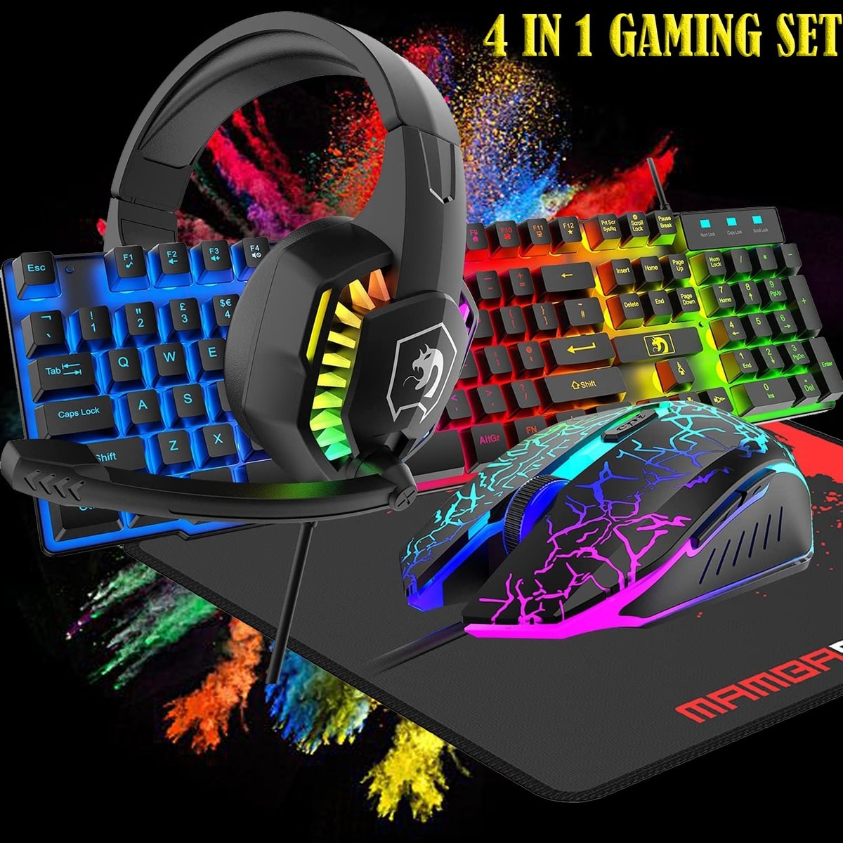 T11 Wired Gaming Keyboard and Mouse Headset Combo With Rainbow LED