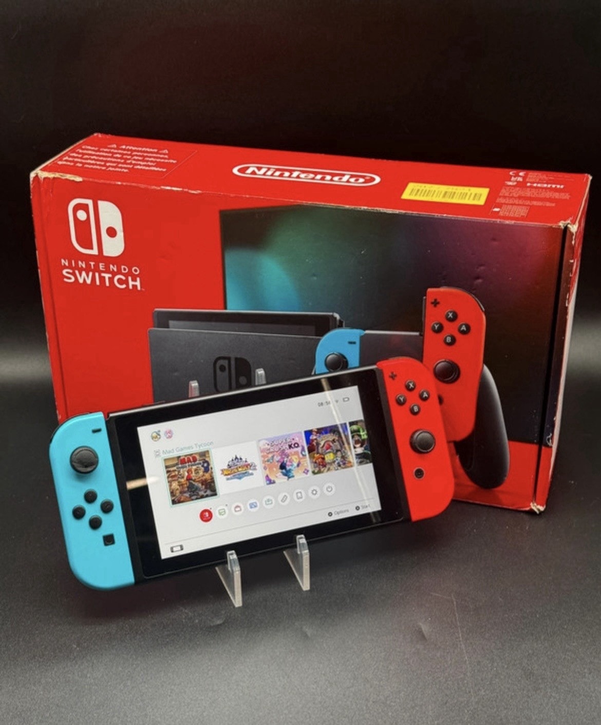 Nintendo Switch Console, Boxed 32GB Neon Red/Blue Charger Stand And Controller