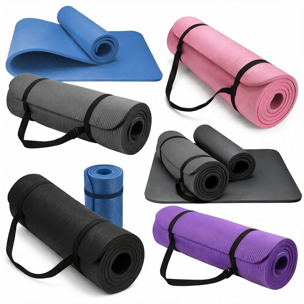 Yoga Mat Gym Exercise Fitness Pilates Workout Mat NON-SLIP Carry Straps Portable