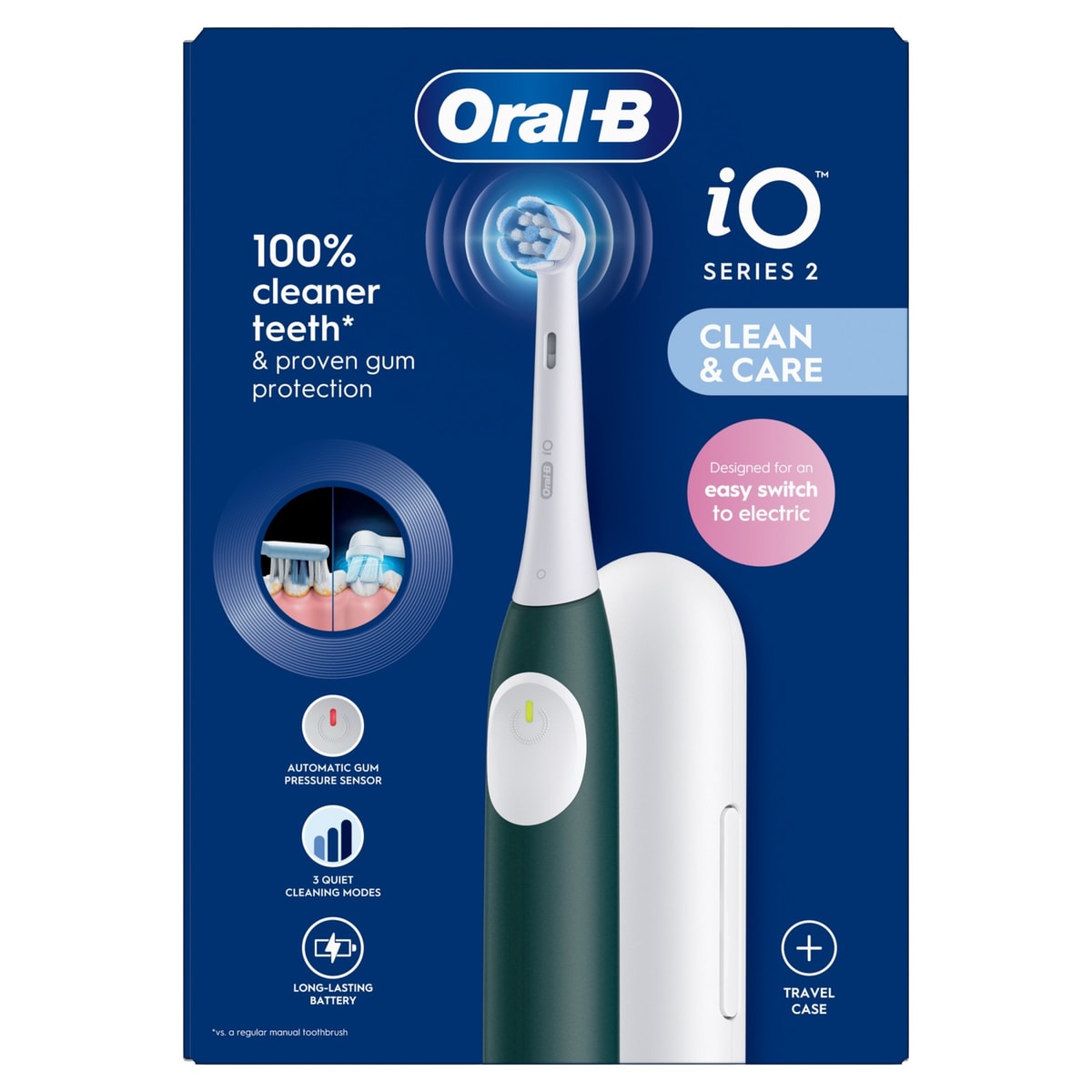 Oral-B iO2 Forest Green Electric Toothbrush Bundle with Travel Case