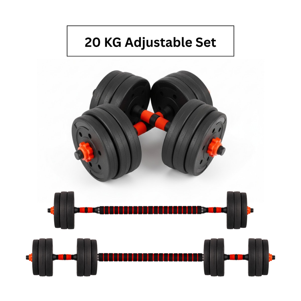 20KG Versatile Dumbbell & Barbell Kit – Adjustable Weights for Home Gym Workouts