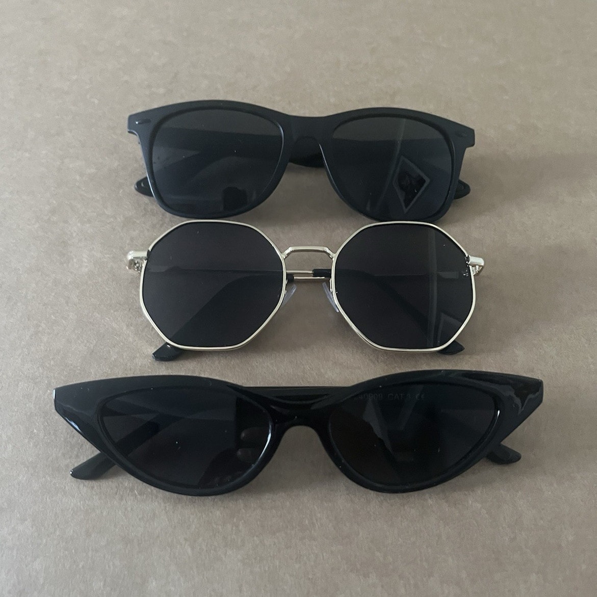 Men's ladies 3x Cat Eye Round Sunglasses Black Frames Black Lenses