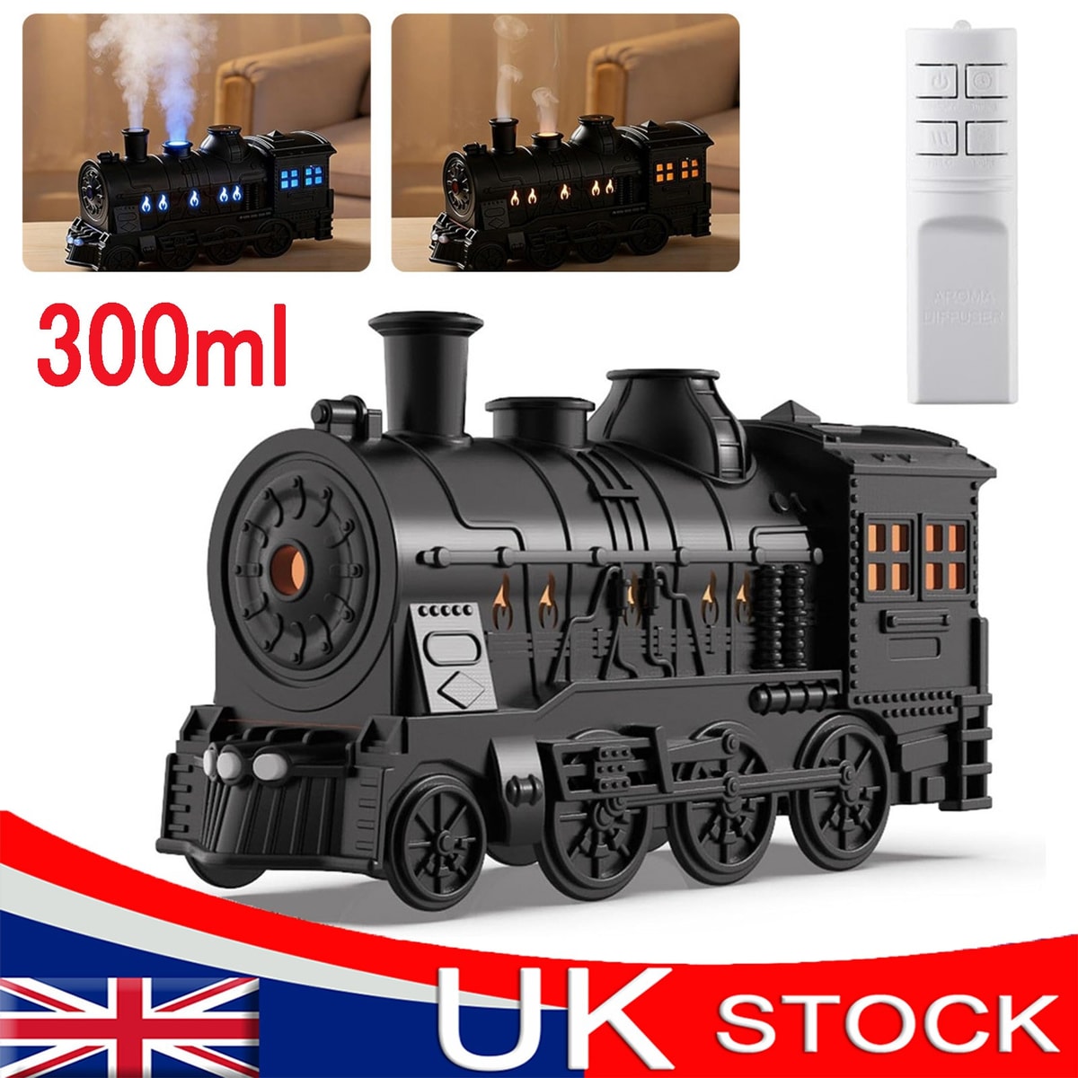 Train Humidifier 300ml Cool Mist Quiet Aromatherapy Diffuser With 2 Light Modes
