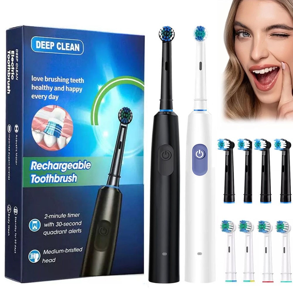 Rotating Electric Toothbrush Rechargeable With 4 Brush Heads 5 Modes Timer USB