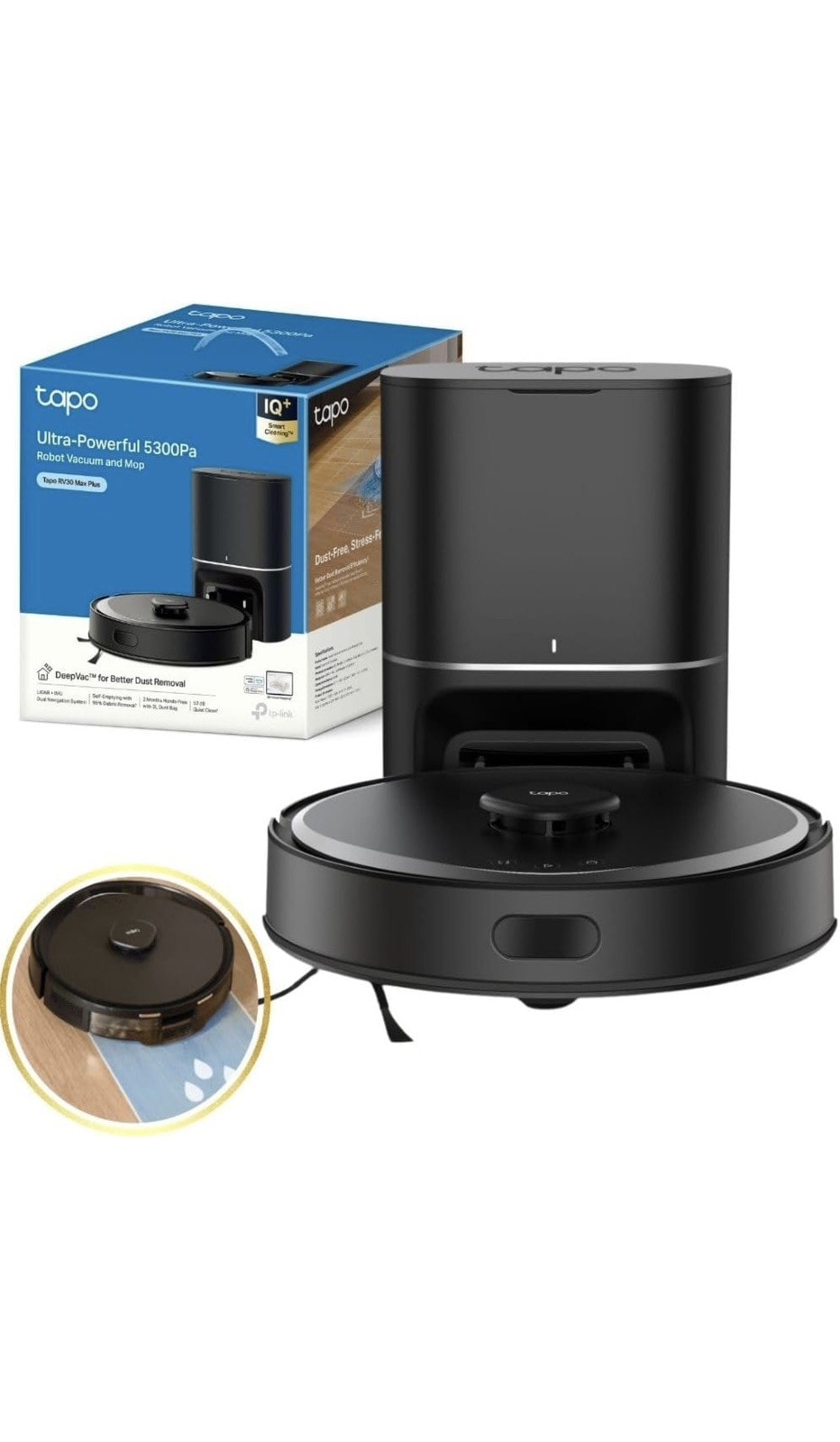 Tapo RV30 Max Plus Robot Vacuum Cleaner with Mop, LiDAR Navigation, 5300Pa Sucti