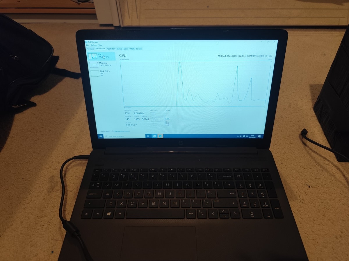 HP 255 G7 Laptop AMD A4-9125, 4GB RAM, 128GB SSD, Windows 10