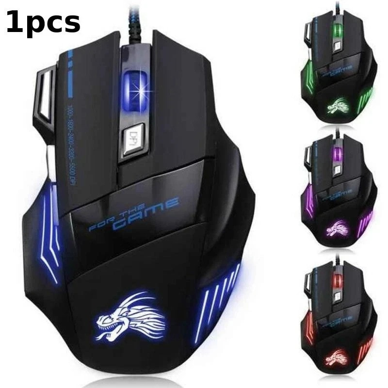 LED Optical PC Gaming Mouse USB Wired Programmable 7Buttons 5500 DPi Mice Gamer*